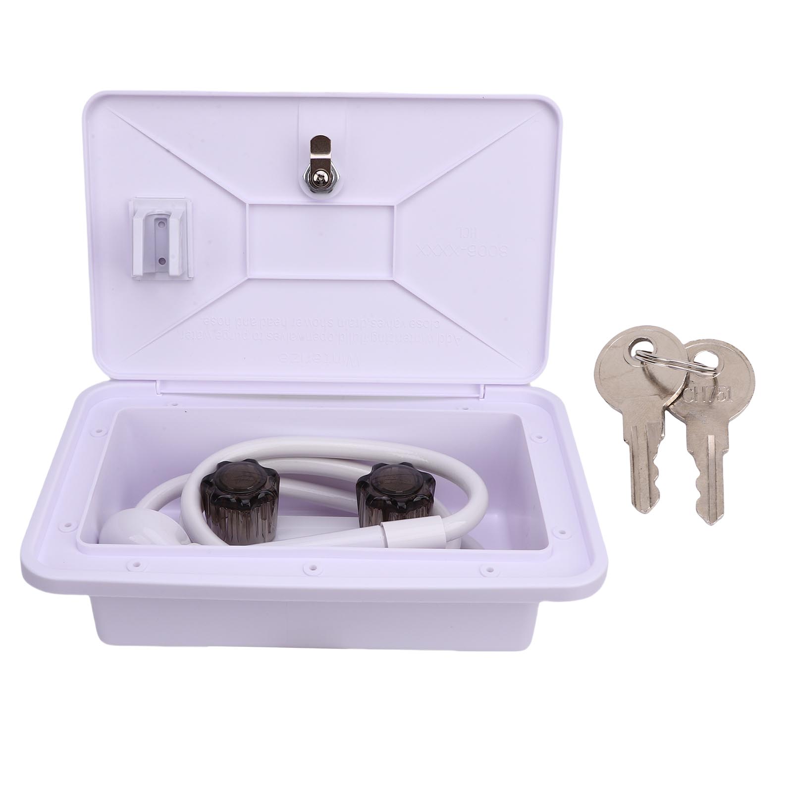 

Комплект зовнішньої душової коробки для RV з шлангом 1,5 м, душовою лійкою та душовим змішувачем для кемпінгового автомобіля, причепа, будинку на колесах, човна, фургона білий