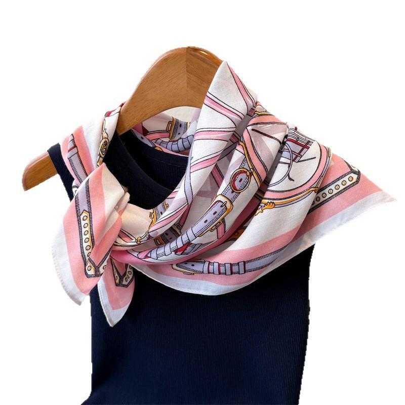 Retro Carriage Herringbone Pattern Cotton And Linen Feeling Small Square Scarf Silk Scarf Imitation Velvet Headscarf Shawl Sun Protection Scarf