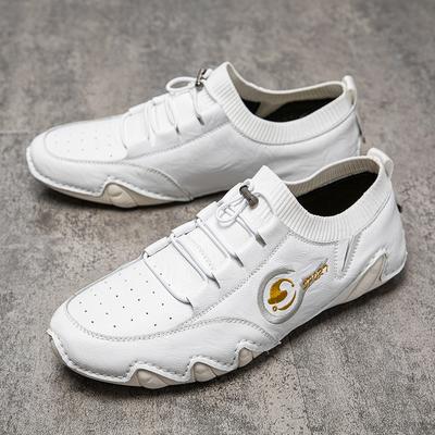 Chaussures chaussettes en cuir populaires Baskets blanches tendance pour hommes Chaussures décontractées pour hommes Chaussures d'extérieur respirantes en cuir véritable Mocassins pour hommes