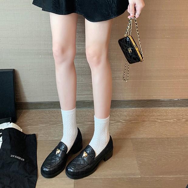 Sheepskin Small Fragrant Style Love Diamond Leather Platform Loafers Women's One-pedal Lazy with Skirt College Small Leather Shoes