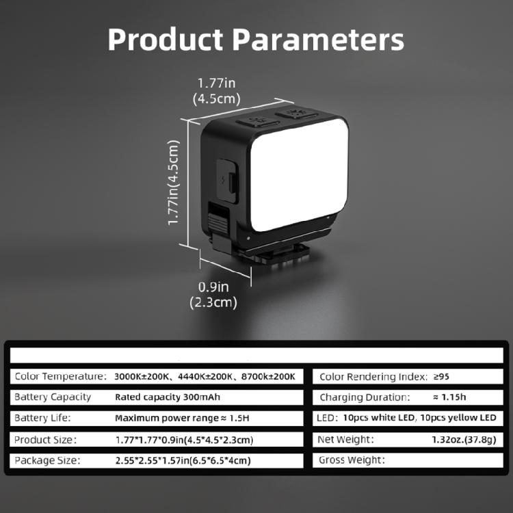 Portable Camera Fill Light With 1/4 Screw Hole 3 Stage Brightness Control 150Lux Output For Vloggings And Night Photography