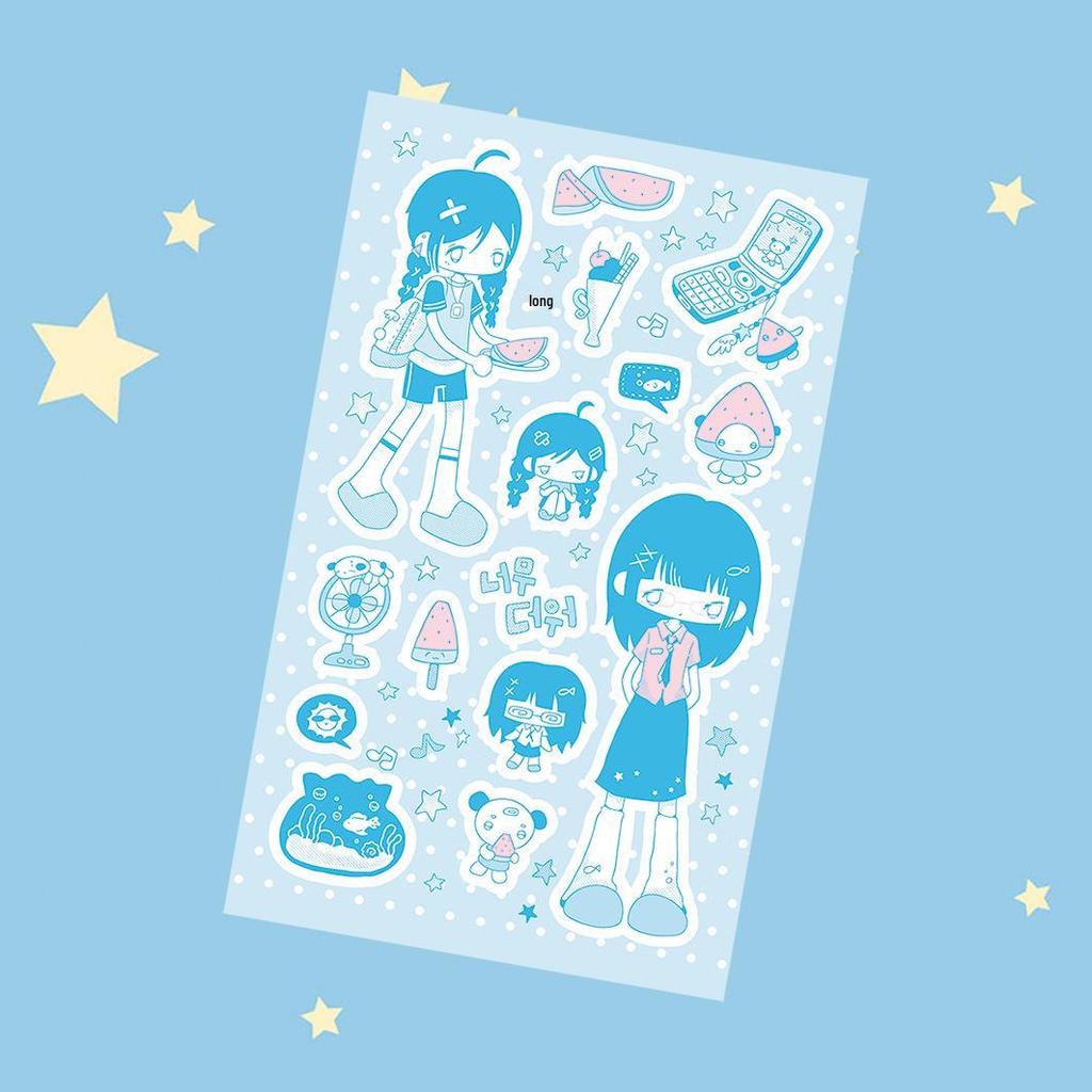 Korean Retro Summer Girl Stickers: Cute Cartoon Guka DIY Creative Set