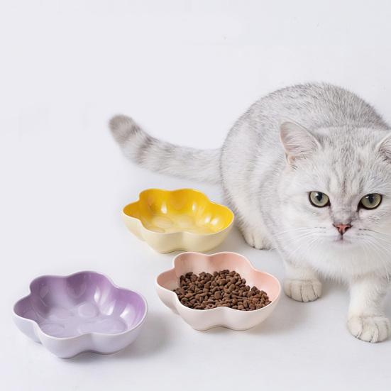 baizihuahu Cat Paw Shape Ceramic Bowl for Cats, Anti-Whisker Fatigue Kitten Food Water Dish, Microwave Dishwasher Safe Wide Shallow Pet Plate