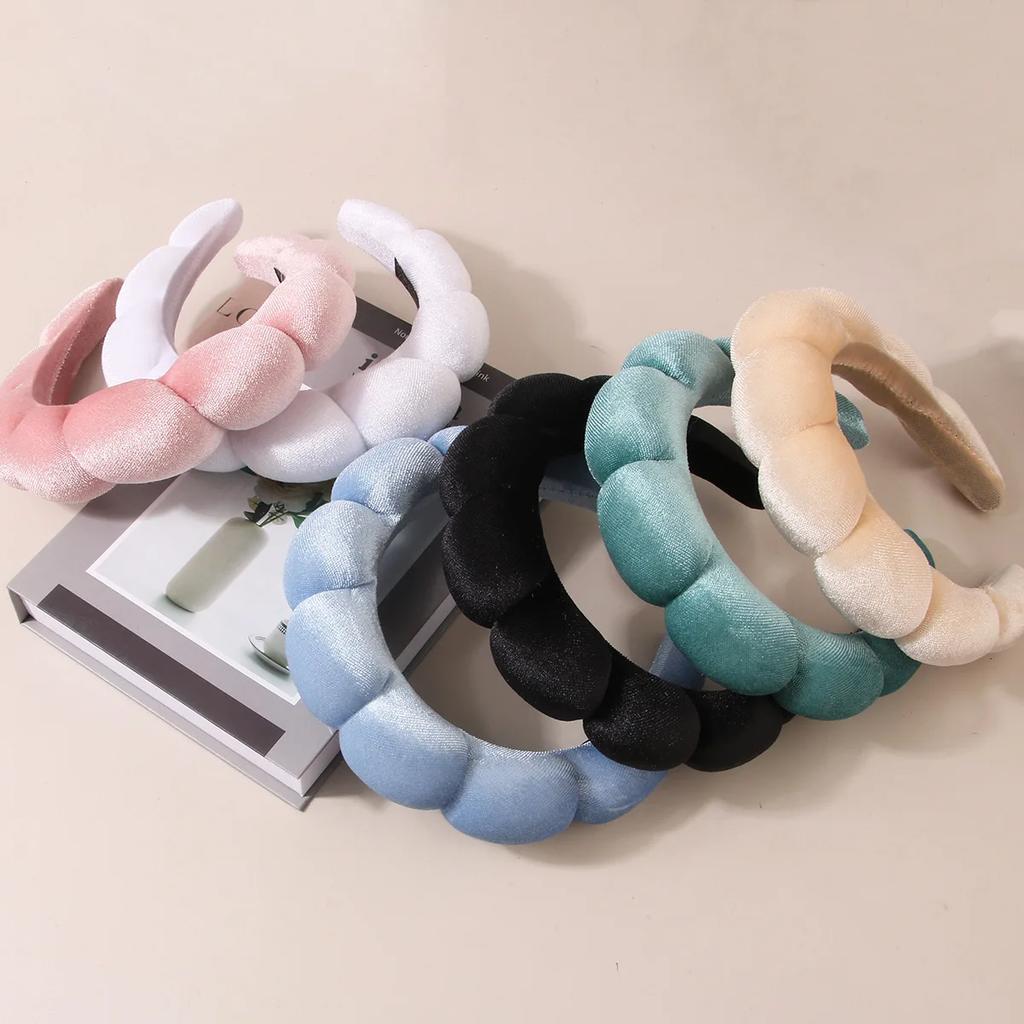 Vintage Sammet Moln Hårband för Kvinnor Flickor Svamp Pannband Tvätta Ansikte Armband Set Spa Badrumstillbehör