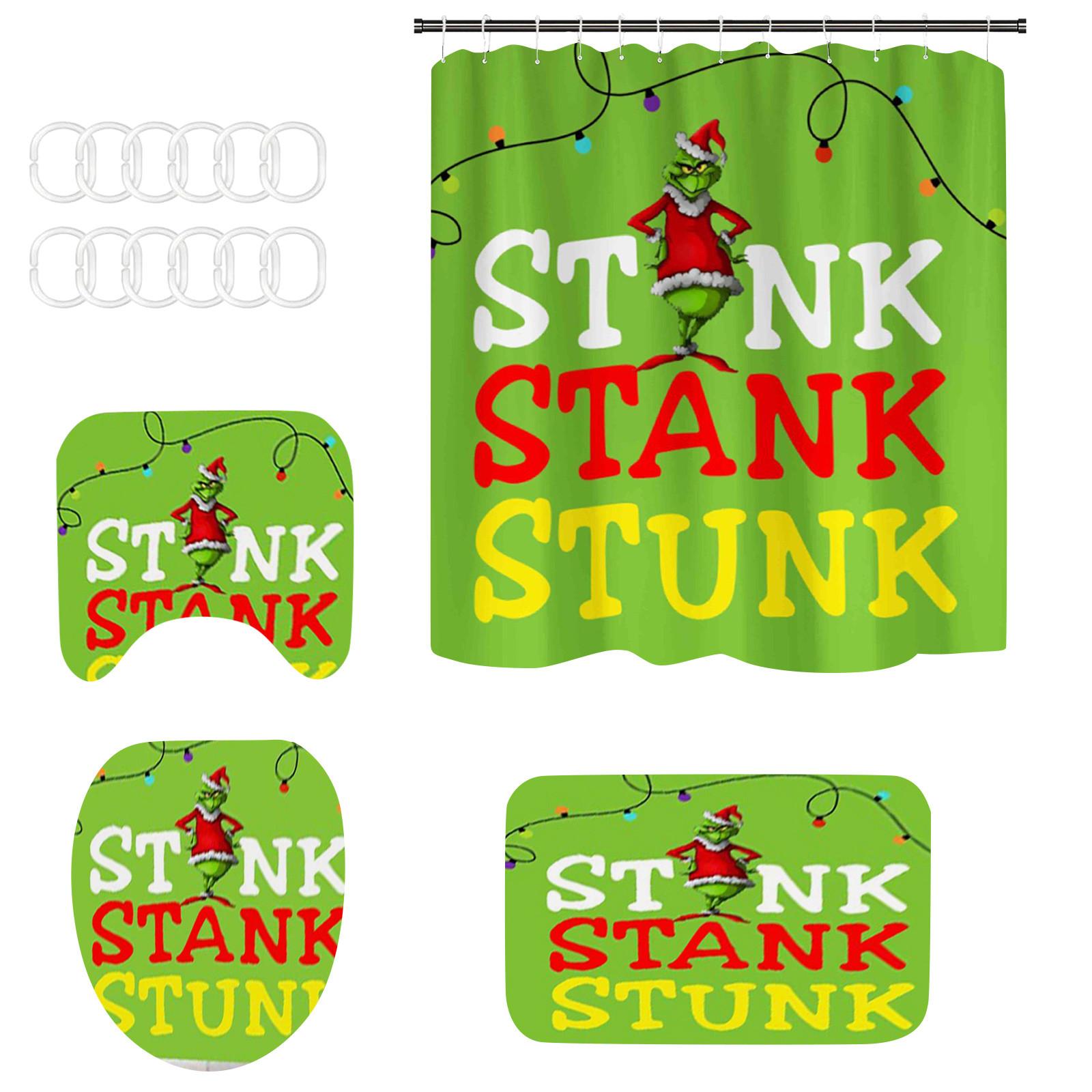 

4 Рождественских набора для ванной, Занавеска для душа, - Ковер, Чехол для унитаза и - U-образный коврик для ванной, Рождественское праздничное украшение для ванной One Size