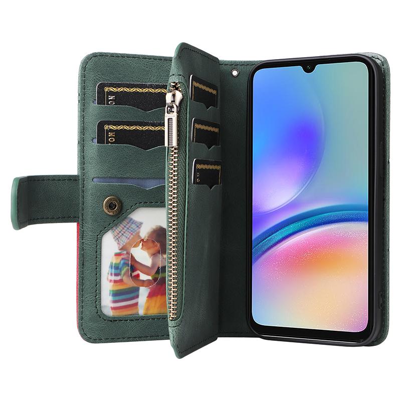 For Samsung Galaxy A05s 4G Leather Case with Strap Zipper 9 Card Slot Phone Cover Stand