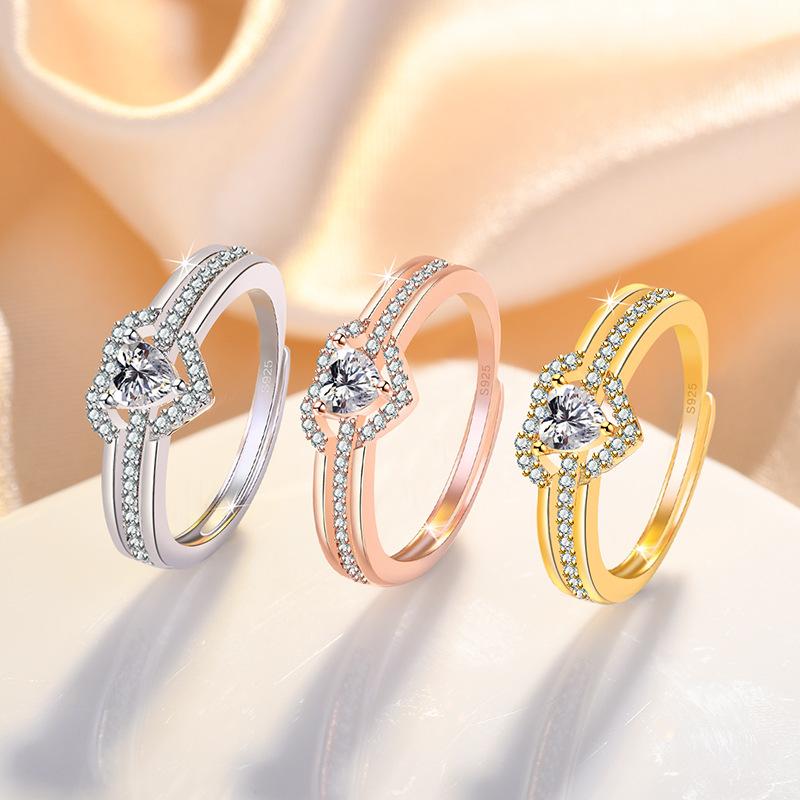 Hot 925 Sterling Silver Heart Ring Sparkle Zircon High Quality for Women Wedding Fine Jewelry Accessories Party Gift
