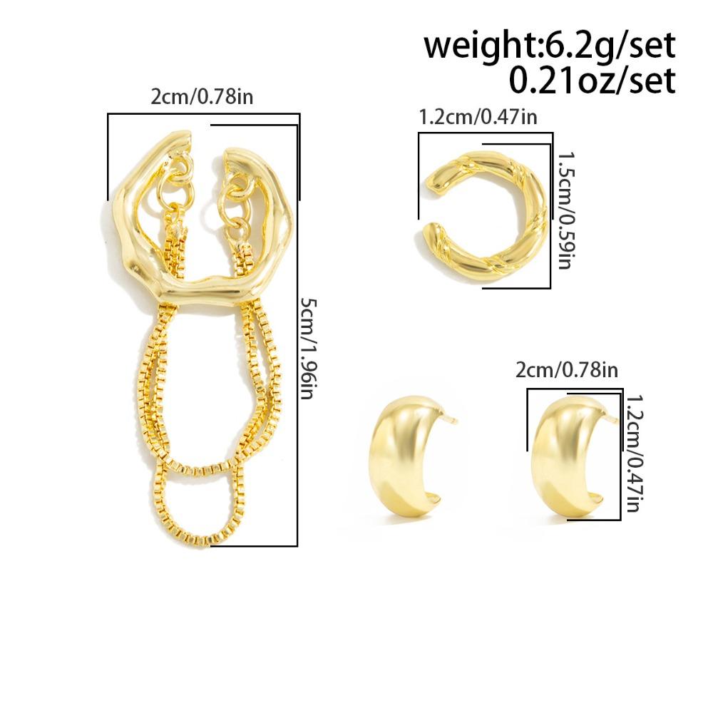 4pcs Set Trend Metal Tassel Chain C-shaped No Ear Holes Clip Earrings Piercing Stud Earrings for Women Hip-hop Rock Jewelry Sets