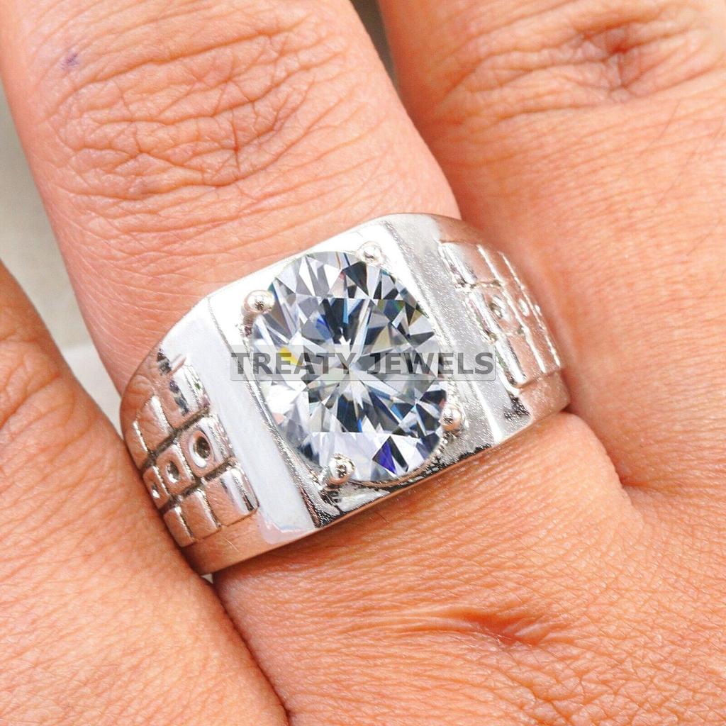 Moissanite Oval Cut Gemstone With 925 Sterling Silver Ring For Men's #B318 JL375681975185