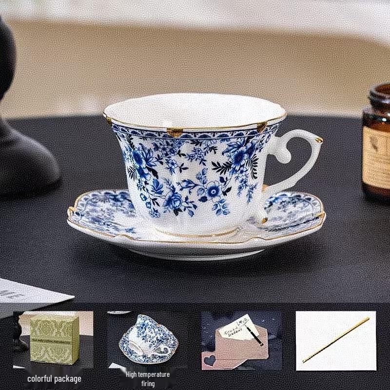 

Shangqi Blue Love Flower European Bone China Coffee Cup Set