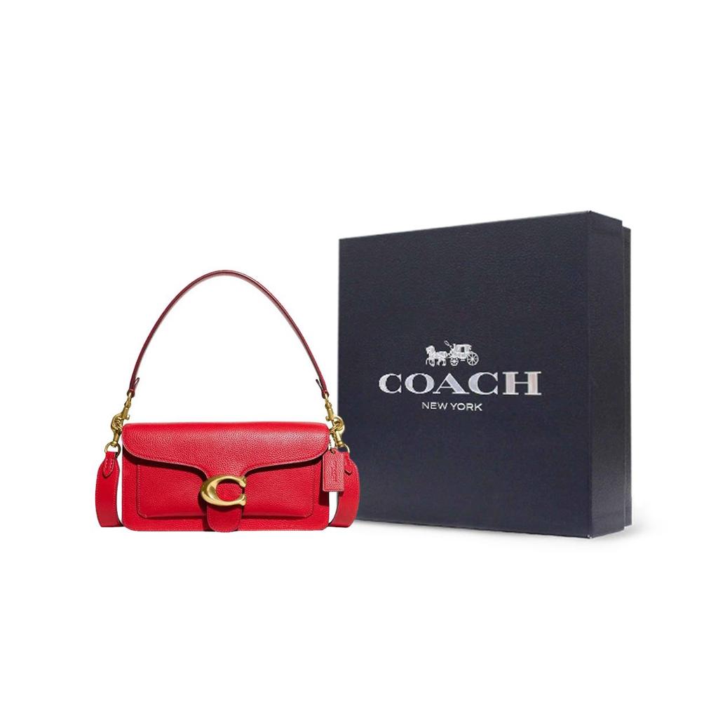 Coach Tabby 26 Flap Closure Side Slit Pocket Polished Pebble Leather Handheld Crossbody Shoulder Bag Medium Women Bags Bright-Red 73995-B4UP7