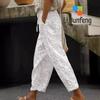 Women's Casual Pockets Elastic Waist Solid Pants Loose Long Trousers  Pants