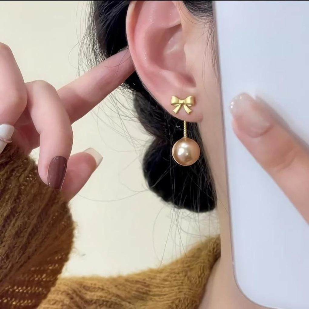 

Women s Silver 925 Pearl Ribbon Two-Way Earrings pearl ribbon