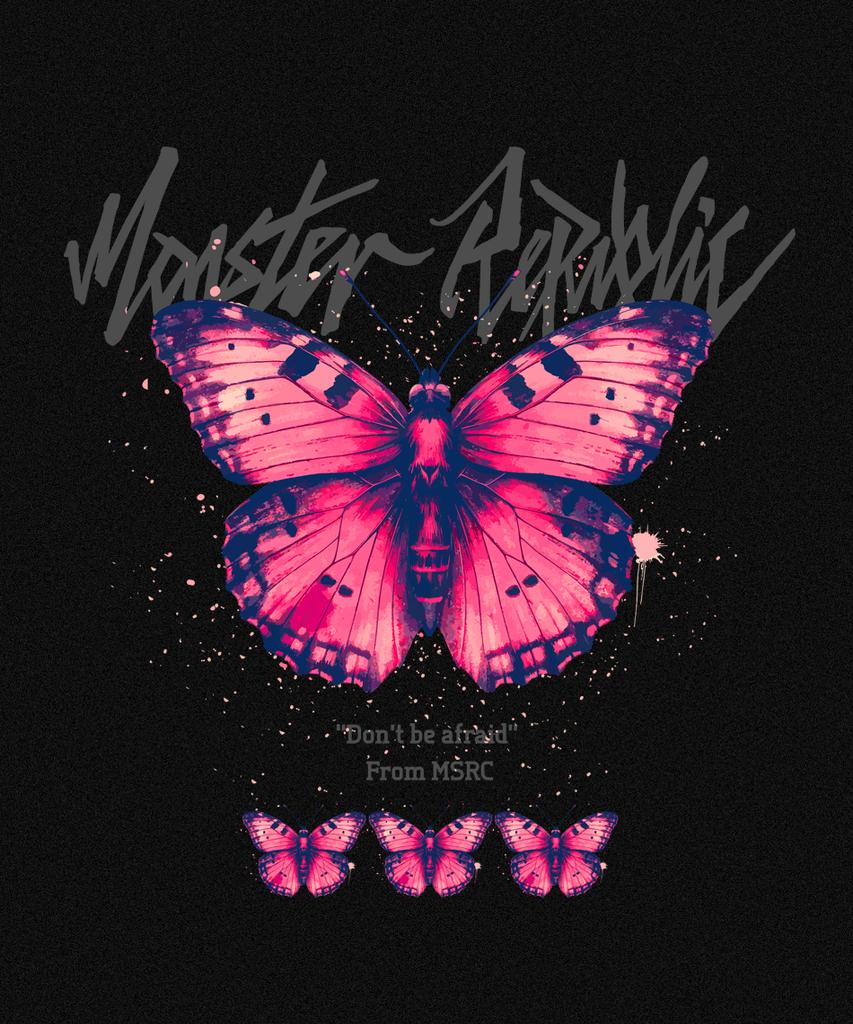 Monster Republic Butterfly Vivid Pink T-Shirt Black