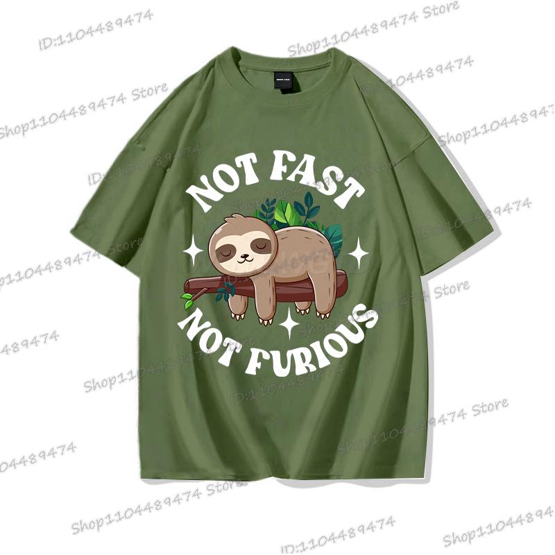 2025 Funny "Not Fast Not Furious" T-shirt Cartoon Lazy Sloth Men Women Cotton Tshirt Short Sleeve Graphics Trend Classics Tops