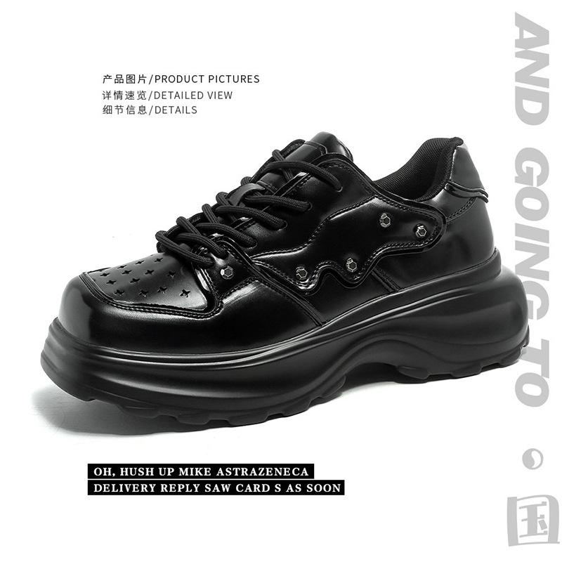 

2025 платформа лоферы мужские небольшие туфли на танкетке универсальные японский британский стиль маленькие кожаные туфли 3322-J 44 чёрный