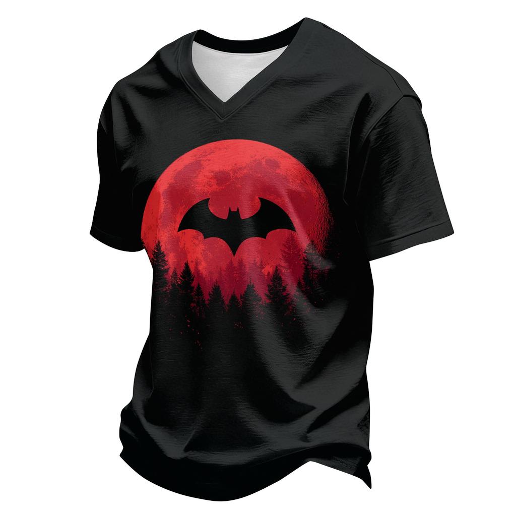 Men's Casual V Neck Lightweight Breathable Short Sleeve Top Halloween Pumpkin Scarecrow Print Summer Tee Shirt for Everyday Wear