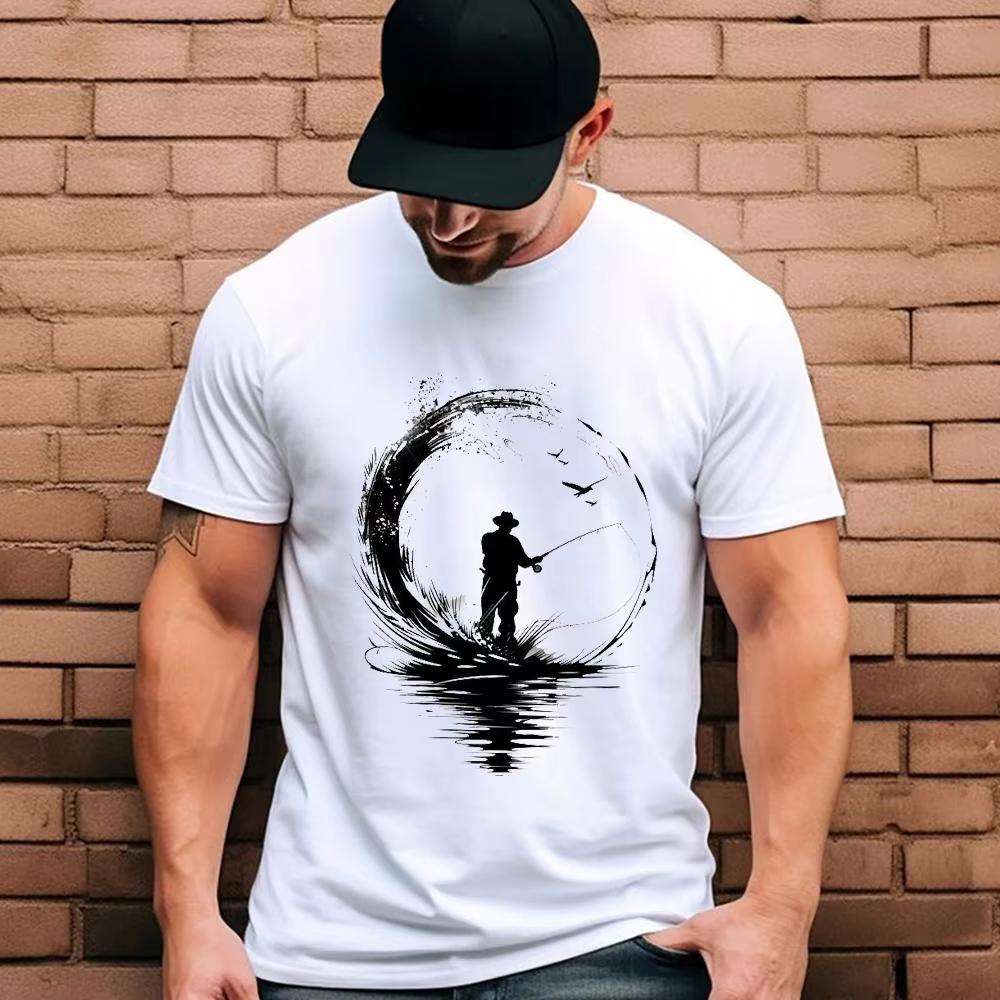 

Новейшая мужская футболка с акварельным принтом тушью для рыбалки нахлыстом, крутые топы, мужская одежда, хипстерская уличная одежда 4XL
