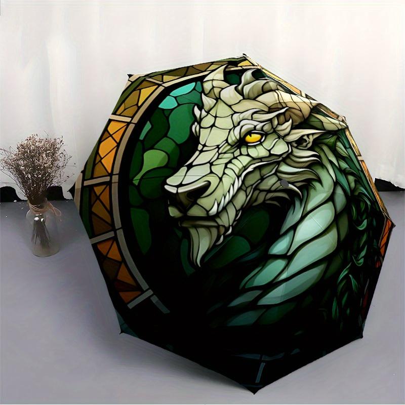 1pc Dragon StainedGlass Automatic Open/close Folding Compact Umbrella, 8-Rib Sturdy Canopy, Lightweight Portable, Everyday Use, Gift, Outdoor Umbrella