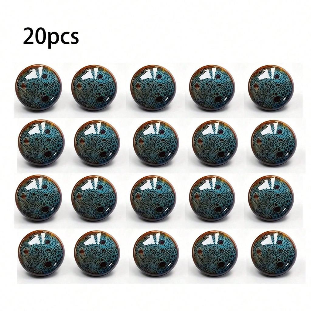 33mm Vintage Blue Ceramic Knob Polished Metal Finish Antique Drawer Pulls for Cabinet Doors Home Decor Handles