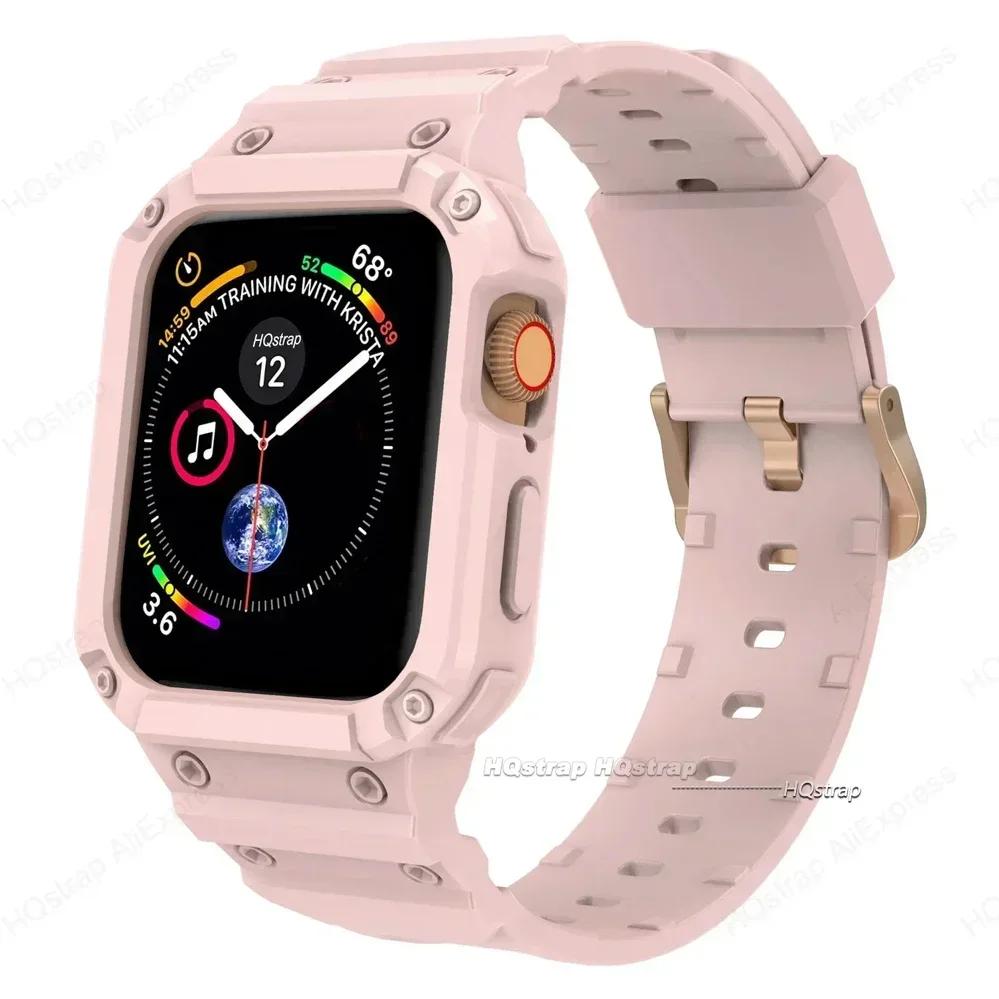 Case for Apple Watch Band 44mm 45mm 49mm 42mm 40/38 Watch Strap for Iwatch 7 8 6 5 4 SE TPU Protective Cover Silicone Bracelet