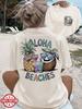 Yk Beach Print Casual Funny TShirt Cotton Womens Fashion Print Round Neck Short Sleeve Top Chic Shirt Girls