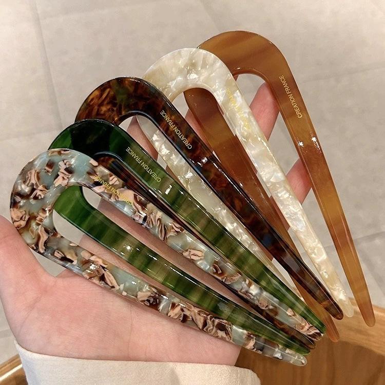 Fashion Marble Print U-Shaped Hair Fork Acetate Geometric Hair Clip Stick For Bun Maker Women Girls DIY Vintage Hairstyle Tools