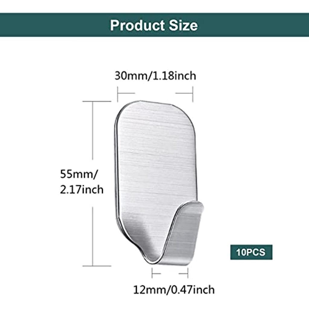 Wall Hooks Stickers, 10 Pieces Stickers Stickers, Self Adhesive Stainless Steel Wall Hooks for Kitchen, Bedroom, Office and Bathroom