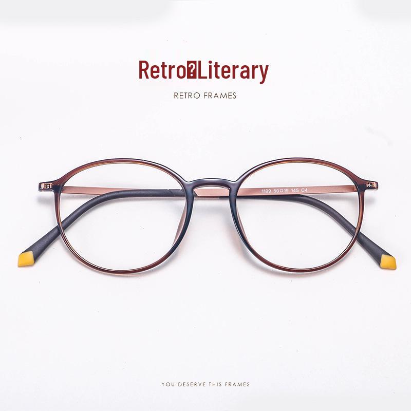 

Легкая женская оправа для очков от близорукости в корейском стиле - Вольфрам и углерод, Круглая, Модная, Винтажная Textured Sand Black