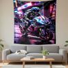 Motorcycle Racer Sport Bike Neon City Wall Tapestry Cyberpunk Street Racing Decor for Man Cave Garage Gift
