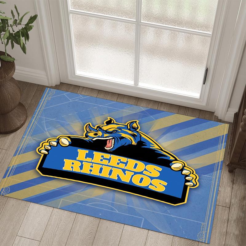 Leeds Rhinos Design Crystal Velvet Carpet Cozy Non?Slip Printed Rug For Bedroom Living Room Entrance