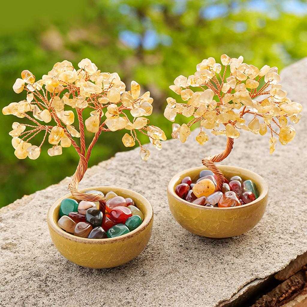 Natural Crystal Crushed Stone Wealth Tree Natural Healing Gemstone Crystal Bonsai Fortune for Good Luck Home Decors