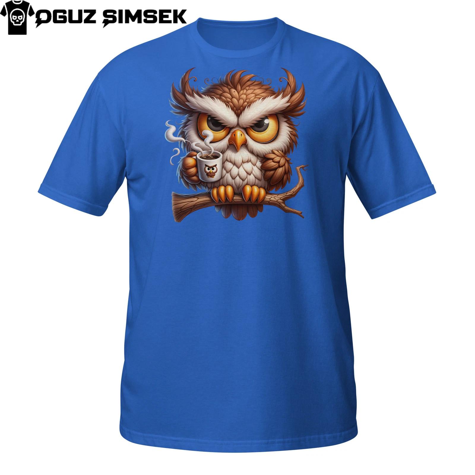 Angry Owl Coffee Shirt | Grumpy Morning Bird With Mug T-Shirt Mens Womens Tees Top Unisex Shirt XL