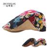 Ladies Big Flower Ethnic Wind Forward Cap Flannel Corduroy Splicing Beret Short Brim Casual Vintage Cap