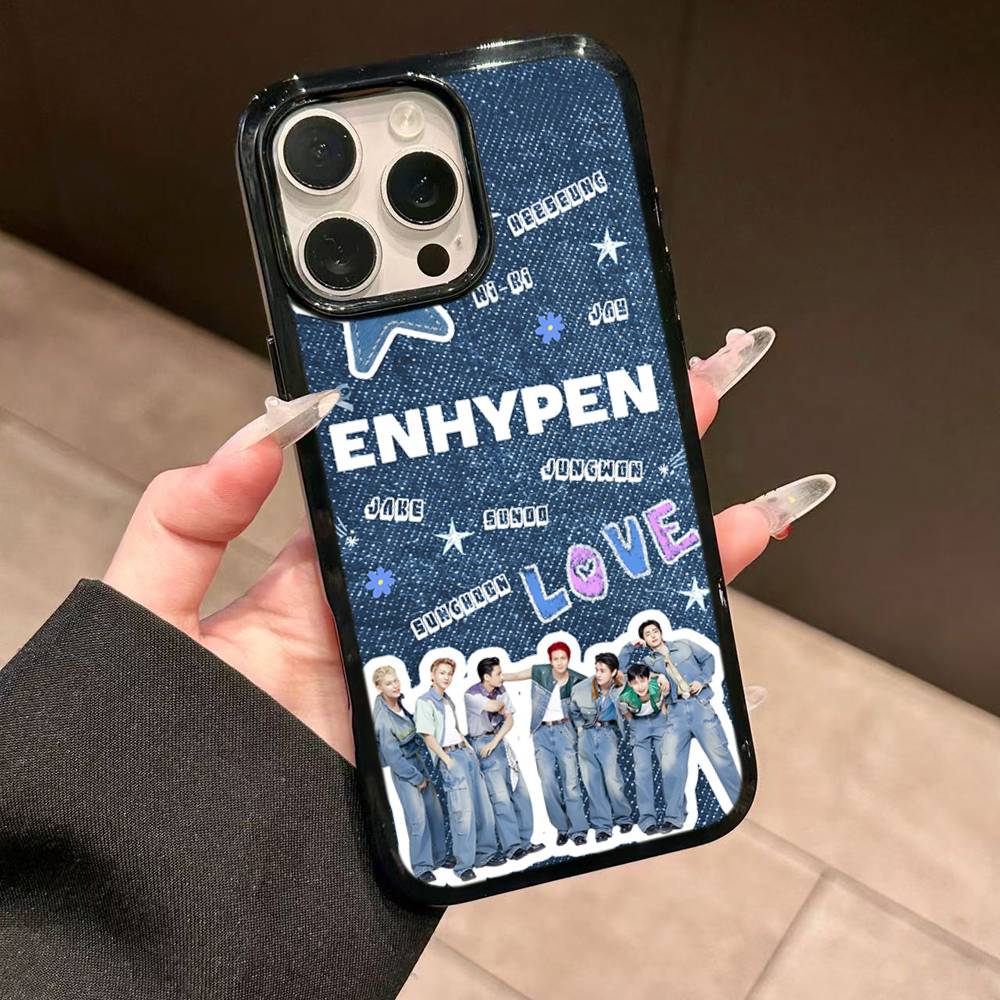 Korea E-Enhypenes Singing Group PC+TPU Phone Case For IPhone 17 16 15 14 PRO MAX 11 12 13 PLUS MINI Cover