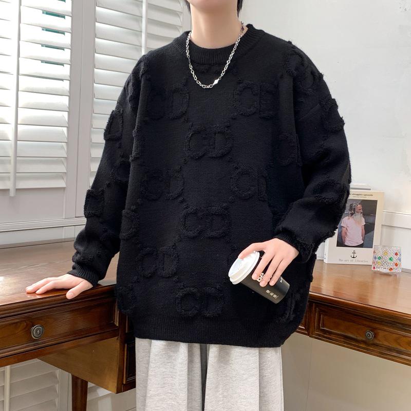 

Мужской зимний теплый вязаный свитер Anyang 2024 с круглым вырезом - модная рубашка с толстым дном 4XL чёрный