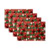 4pcs Red Green Plaid Christmas Placemats Set with Golden Snowflake Holly Berry Patterns Durable Table S for Holiday Dining