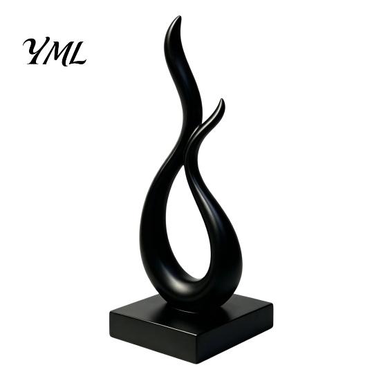 Modern Abstract Flame Sculpture Sculpture, 3D Printed Minimalist Art Statue with Square Base, Contemporary Desk Decorations Elegant Curved Figurine