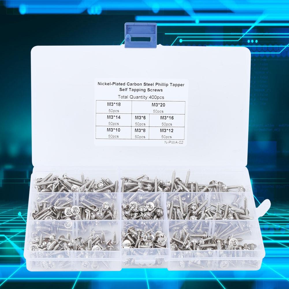 400pcs NickelPlated Carbon Steel Self Tapping Screw Precise Tapping Screw Set M3
