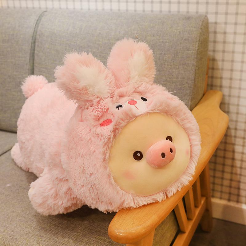 Cartoon Dinosaur Transforming Plush Pig Toy - Long Fur Sleeping Hug Pillow