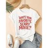 Summer Horror Movie Theme WOMEN'S T-Shirt - Korean Style Round Neck Short Sleeve Top with Scary Film Graphics, Casual Summer Blouse for Horror Fan