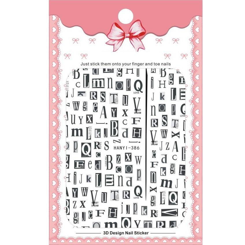 1 Sheet Adhesive 3D Nail Stickers Decals Press On Tips Manicure Decoration Geometry Letter Design