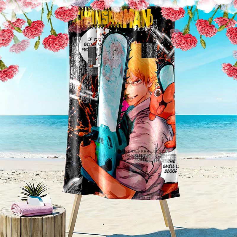Chainsaw Man Print Beach Towel, Large Soft Quick Dry Towel for Beach Camping Swimming
