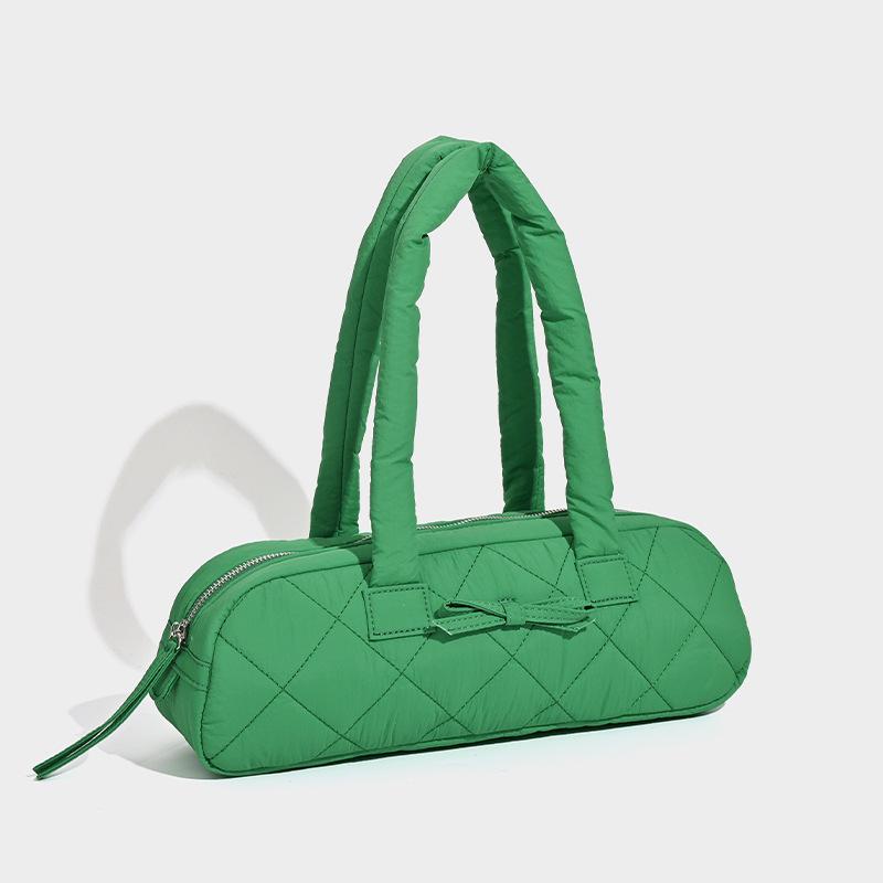Retro Hand-held Underarm Baguette Bag with A Unique Diamond-patterned Bow Design