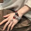 New Chinese Style Round Bead Safety Buckle Elastic Bracelet, Guochao Ethnic Double Happiness Lock Fringed Bracelet Versatile Multi-jewelry Bracelet