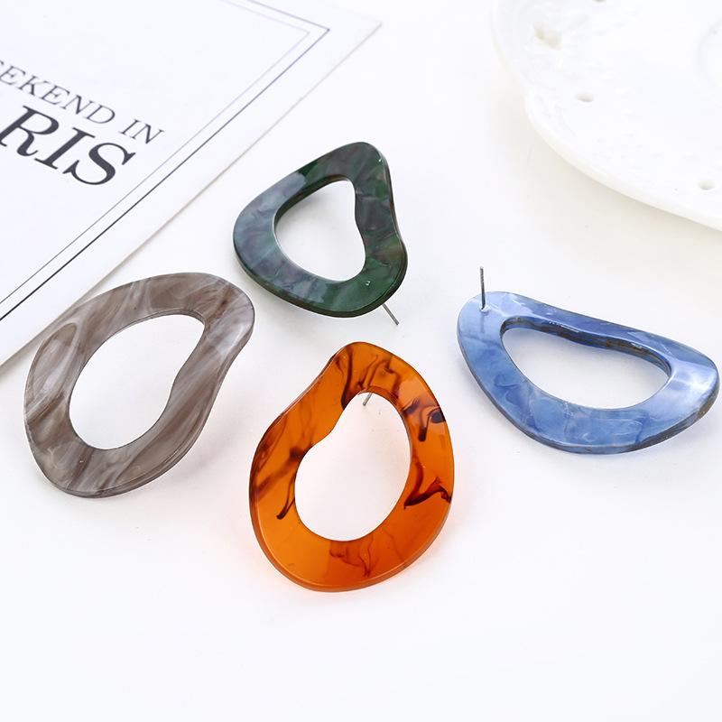 New European and American Retro Oval Acrylic Earrings with Imitation Marble Pattern, Personalized and Versatile Earrings