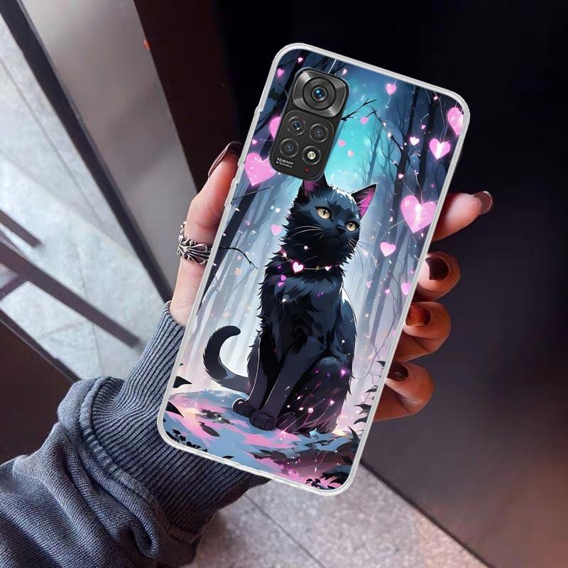 Anime Cat Rain Animal Phone Case For Xiaomi Redmi Note 10 11 12 13 14 15 Pro Plus 11S 12S 14S 11T 11E 10S Soft TPU Back Cover Re
