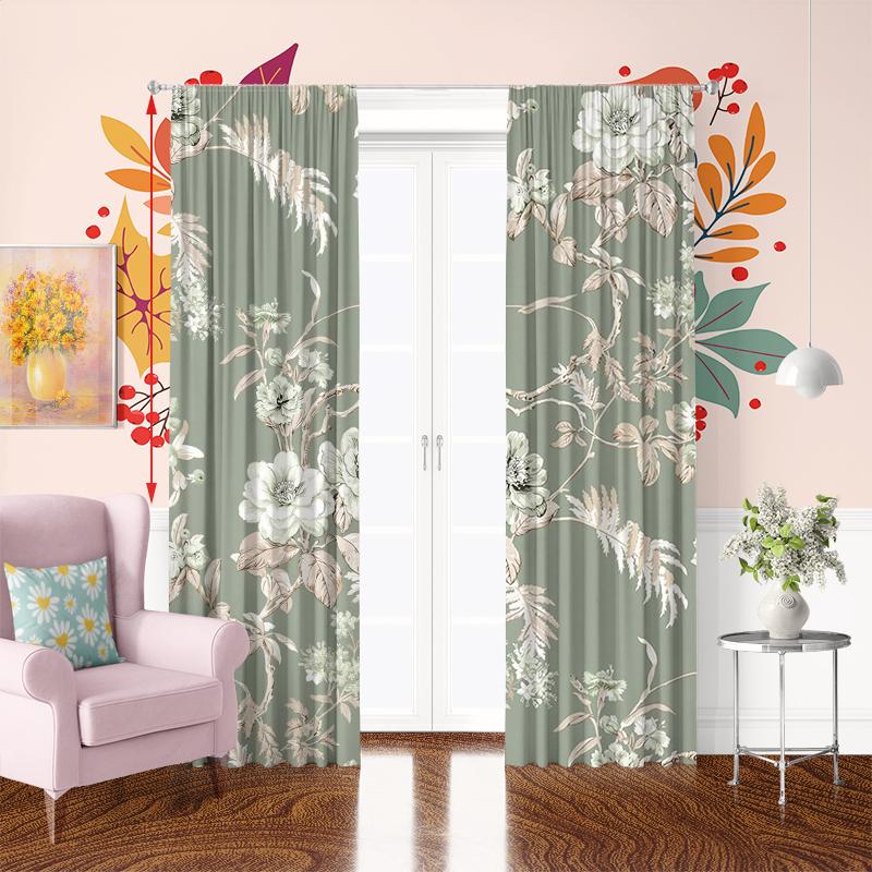 2Pcs- Light Color Flower - Printed Curtain -100% Polyester Material, Suitable for Bedroom Curtains and Living Room Decoration;
