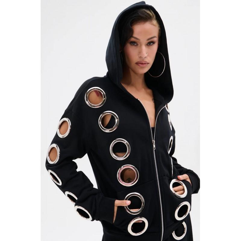 Dark Streetwear Hooded Zip-Up Sweatshirt Wide-Leg