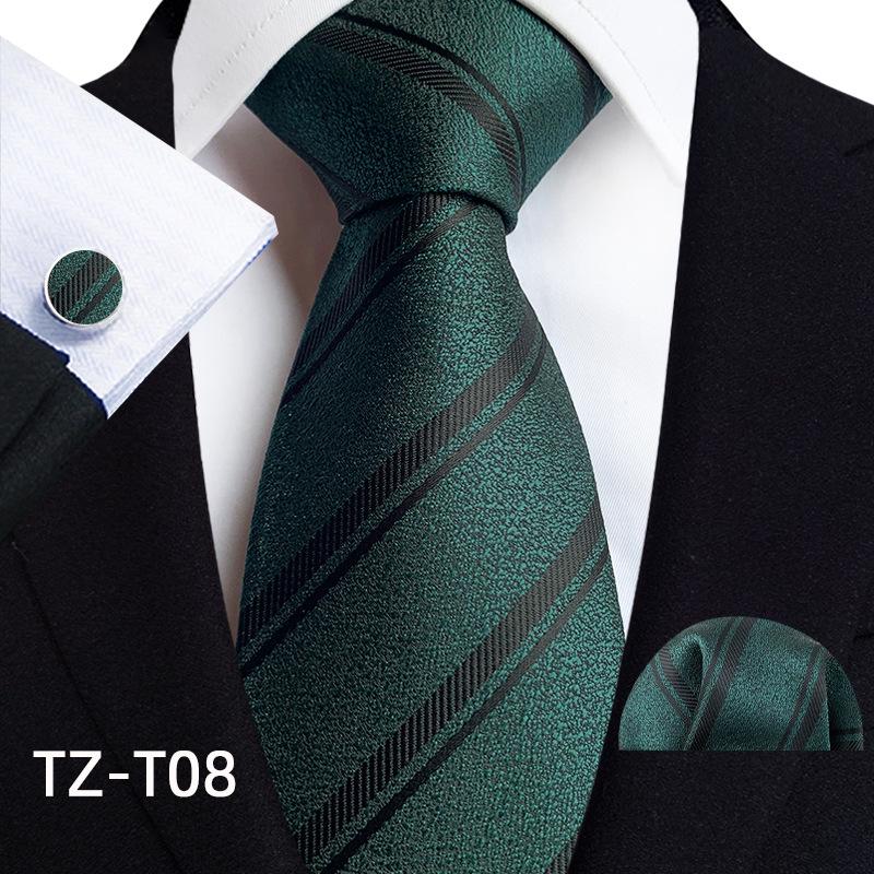 

2025 Men s Retro Stripe Solid Tie, Pocket Square & Cufflinks Set